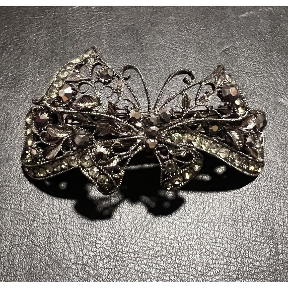 The Unbranded Brand Accessories - Vintage Rhinestone Butterfly Barrette Silver Metal Hair Clip Feminine Cute Boho